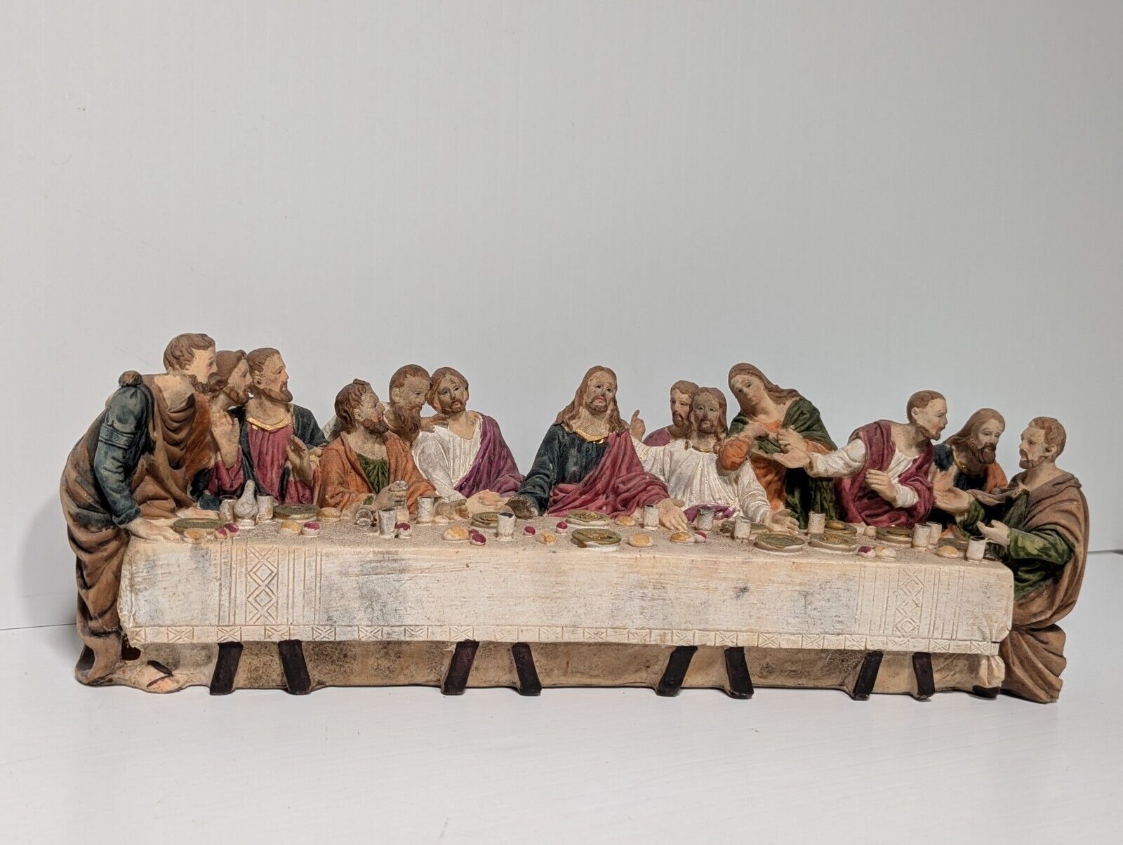 The Last Supper Jesus & Disciples Sculpture Christian Decor 14.5" L, 5" H, 4" W