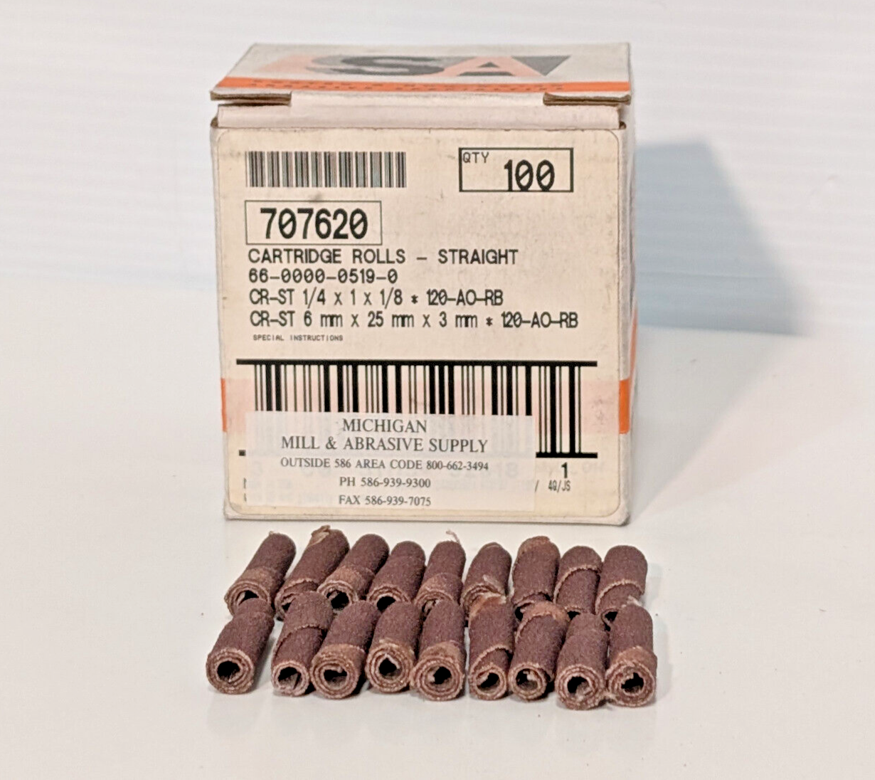 Standard Abrasives 707620 Straight Cartridge Rolls, 100 Count, 1/4x1x1/2, 120 AO