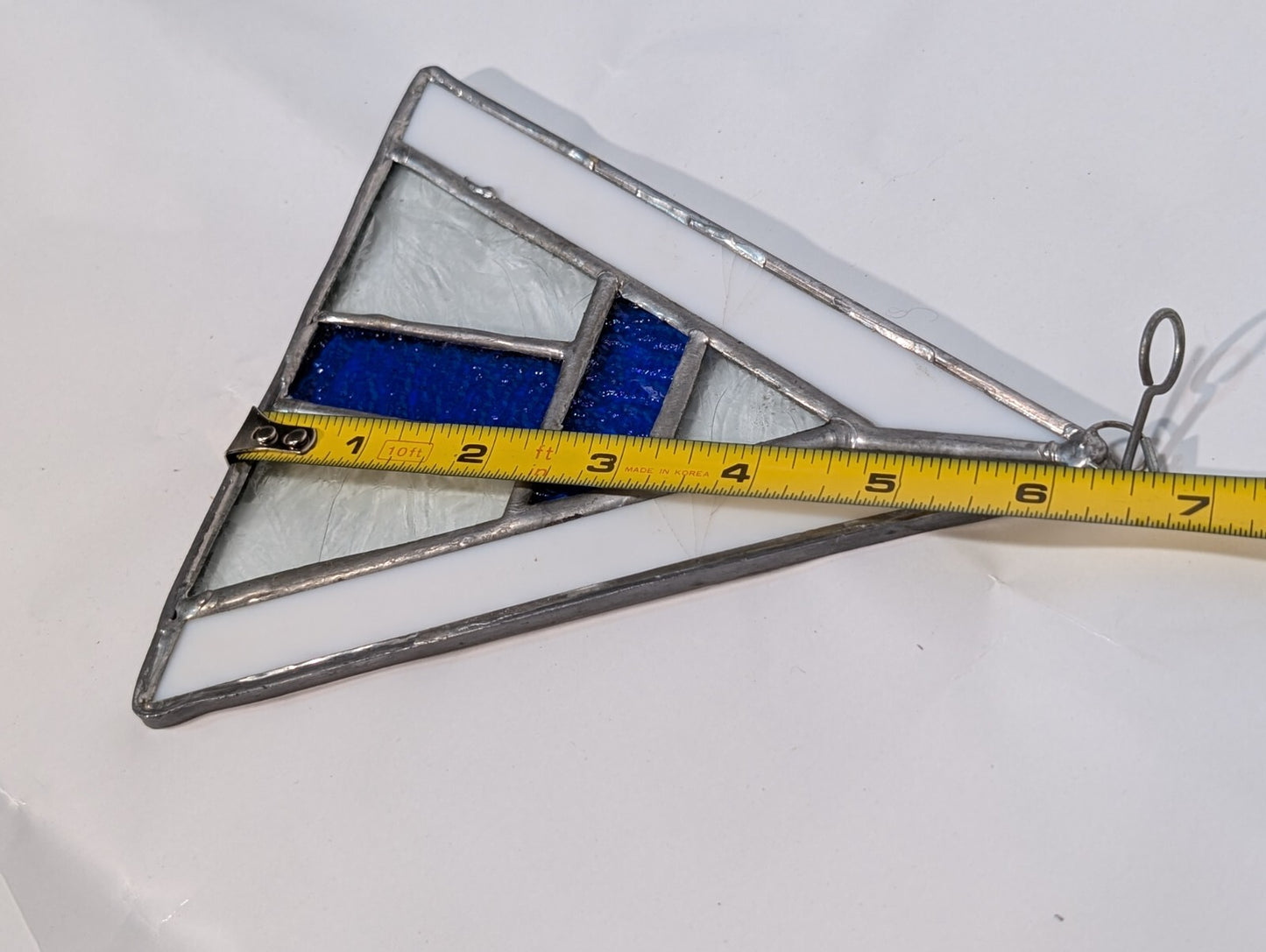 Unique Triangular Hanging Leaded Glass Panel, 7" Tall with Hook