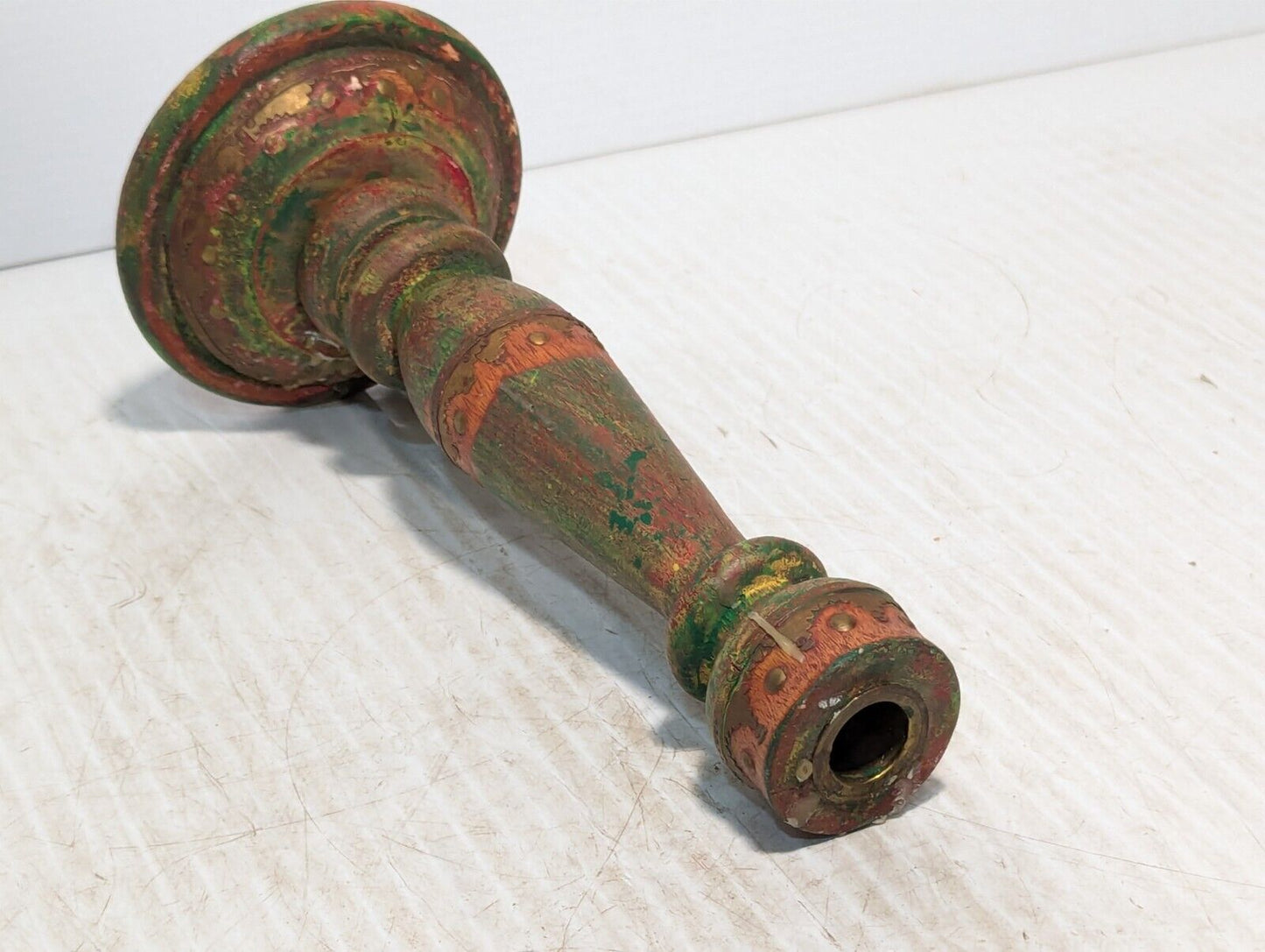 Wooden Carved Candle Holder Rustic Color Finish Vtg Candle Stand, 11"- Free Ship