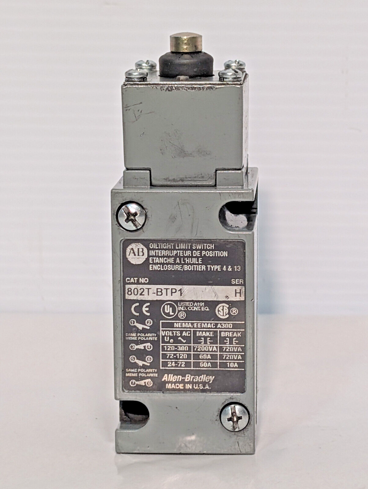 Allen Bradley 802T-BTP1 Oil Tight Limit Switch, Series H, Made in USA