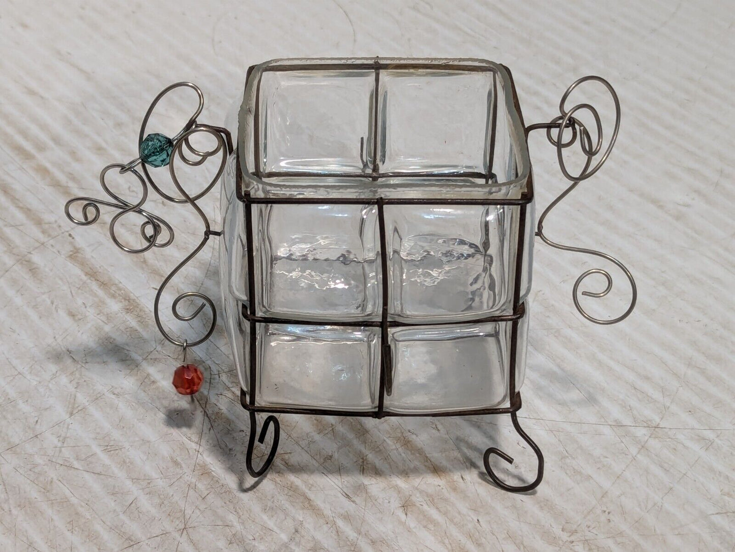 Antique Decorative Glass Holder, Metal Lined, Artistic Playful - Free Shipping
