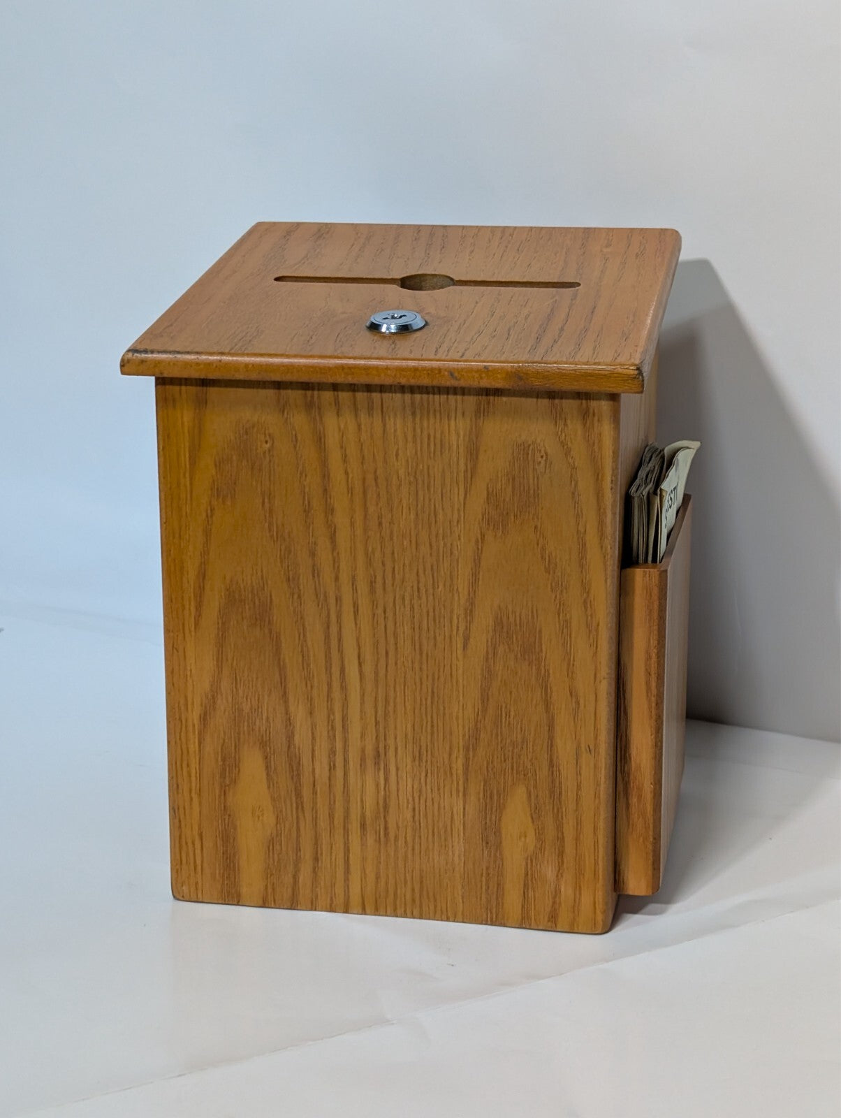 Wood Suggestion Donation Box with Lock Attached Pen 10" Charity Fundraising