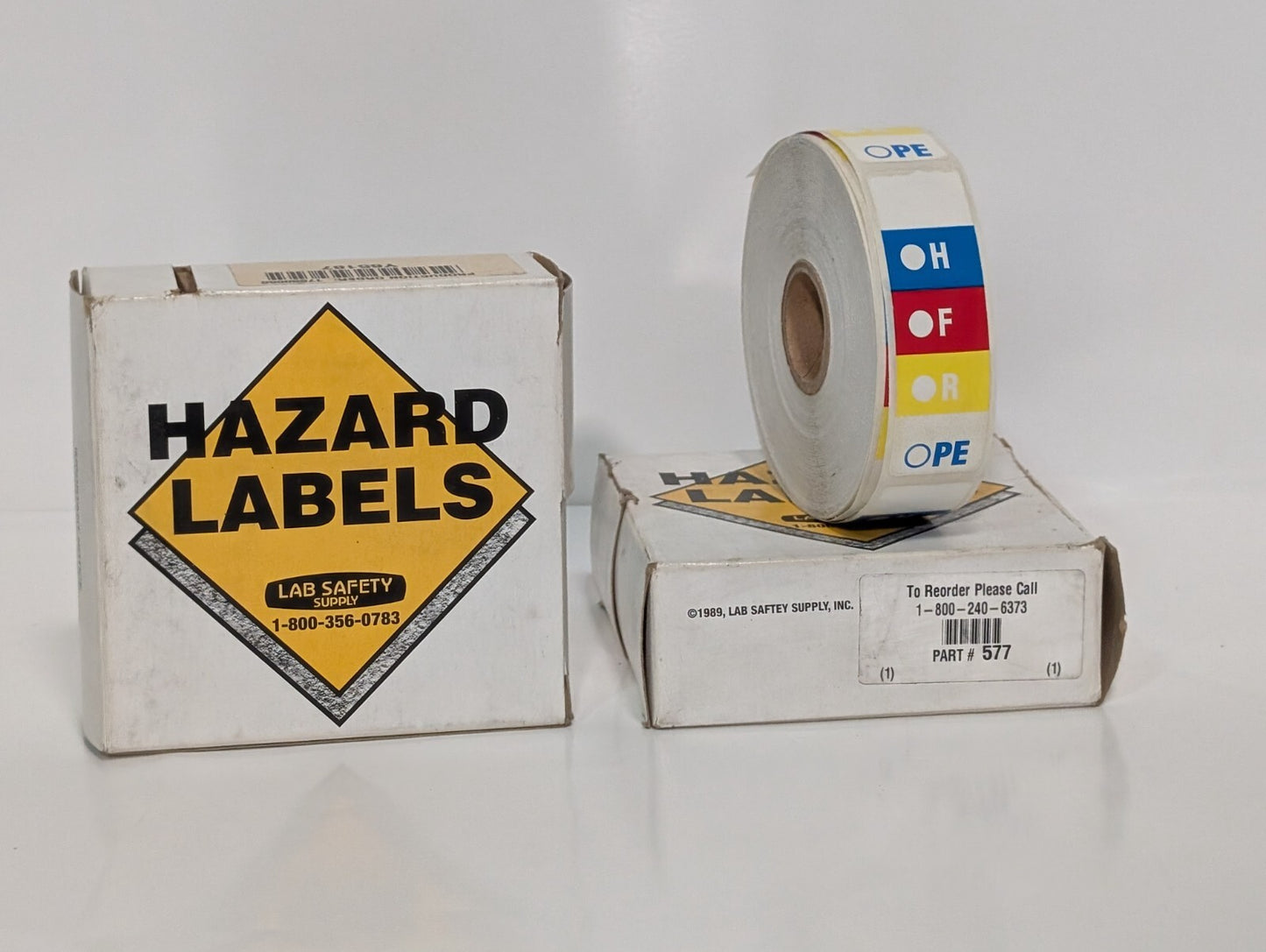 2 ROLLS -Brady 577LS Square Hmig Reactivity Labels 2.875"H x 0.875"W, Multicolor