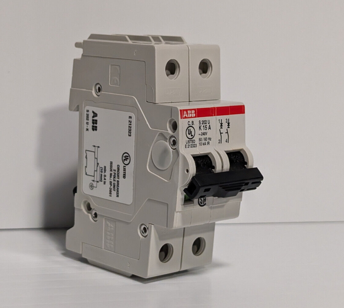 ABB S202U-K15 Circuit Breaker, 2-Pole, 240 VAC, 15 A, E212323, 50/60 Hz