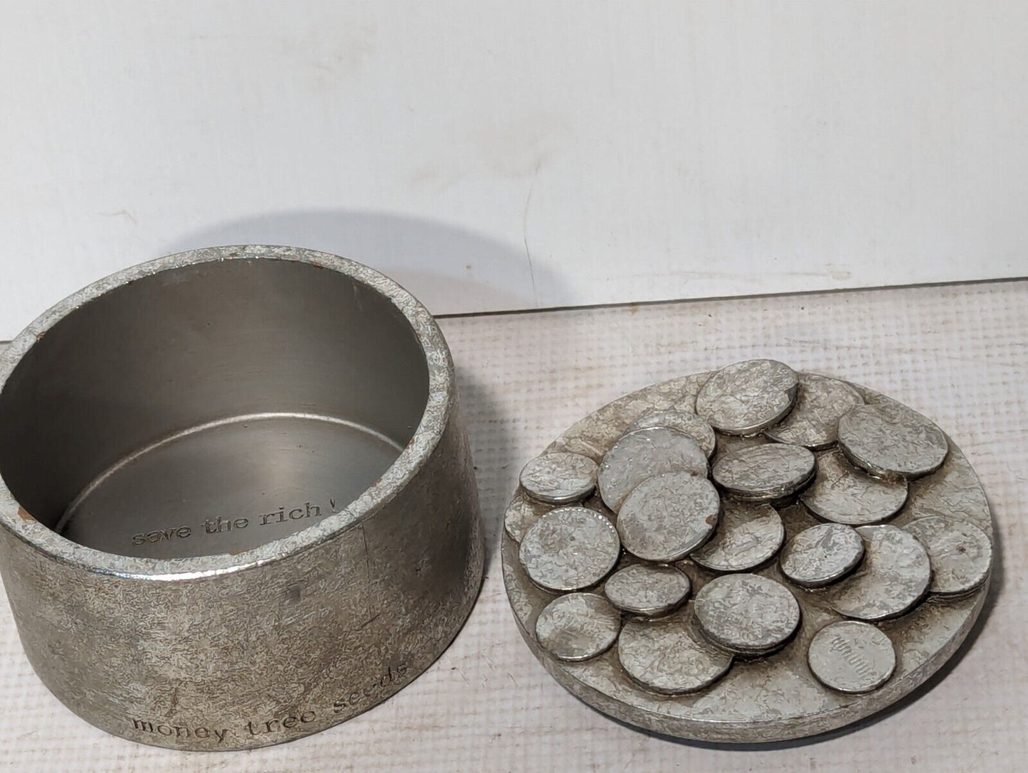 4” Round Decorative “Money Tree Seeds” Storage Box, 4" diameter x 3" tall