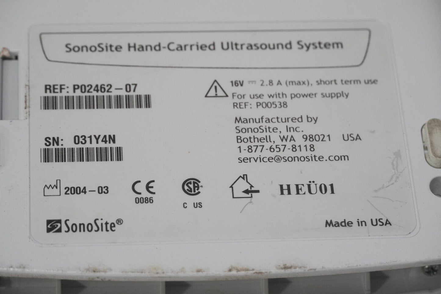 SonoSite 180 Plus hand-carried ultrasound system, P02462-07