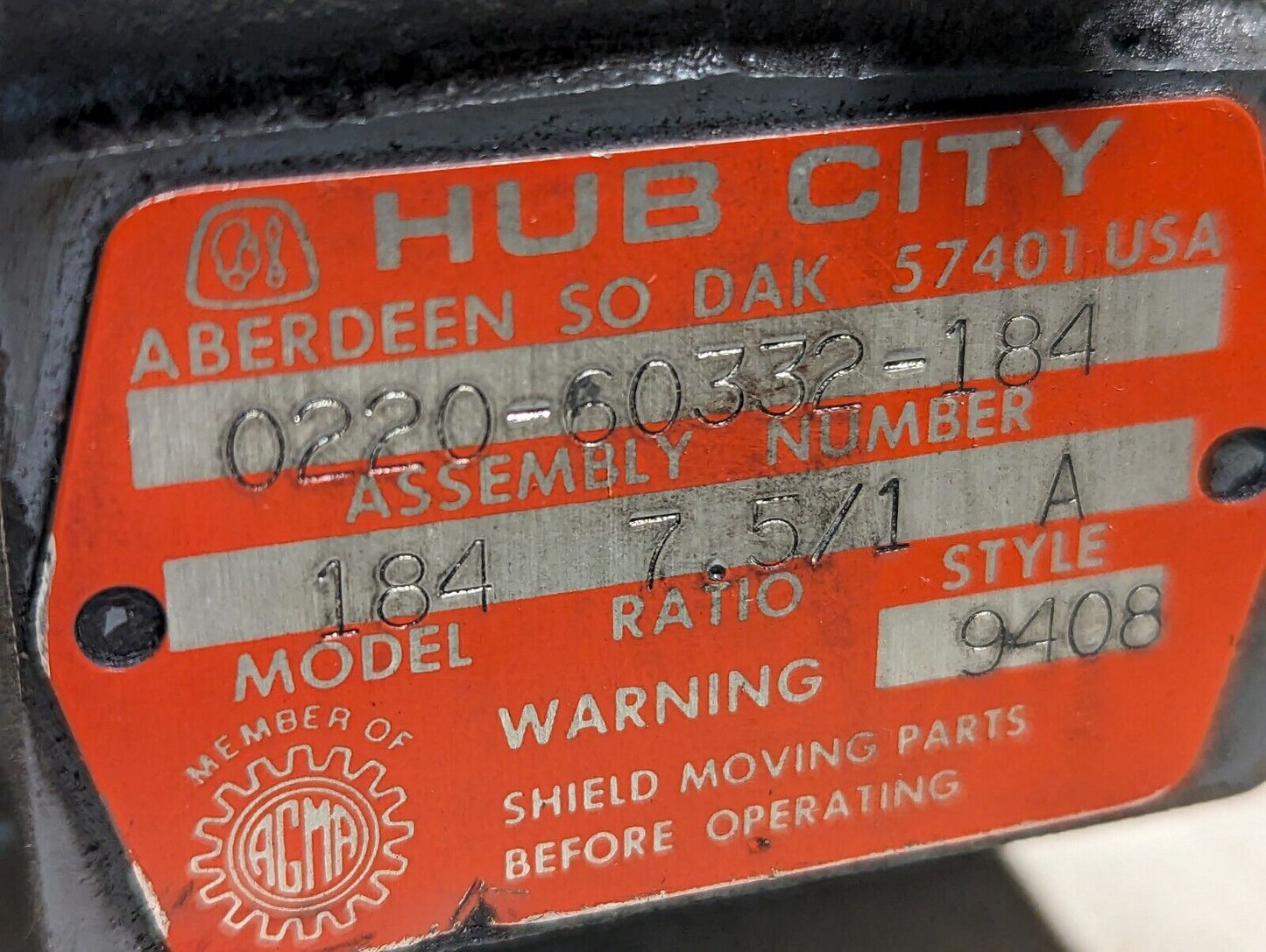 Unknown DC motor with Hub City 184 speed reducer, maybe Fincor 5009324 variable