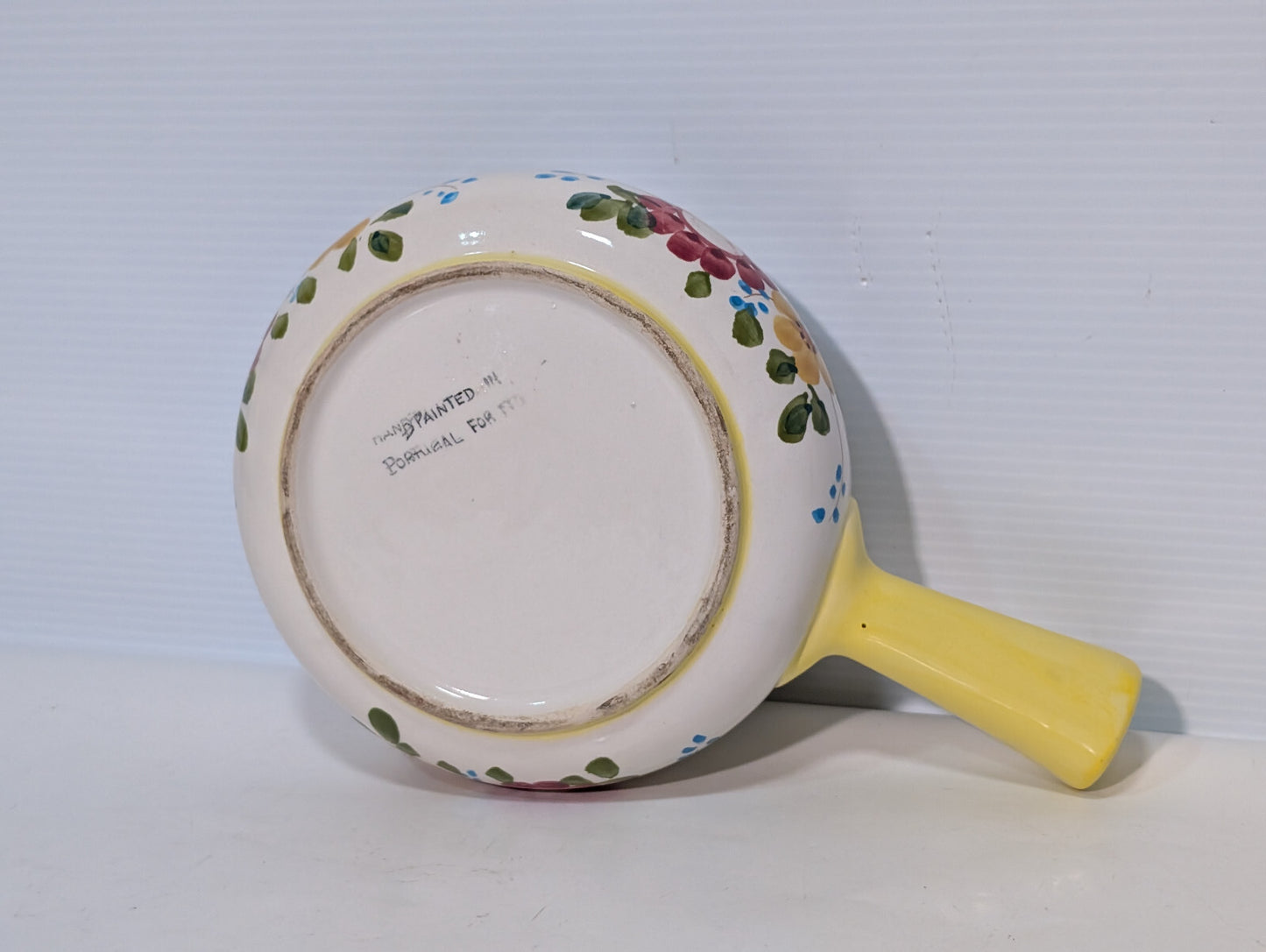 Vintage Hand Painted Soup Crock Pot Ceramic Dish Flowers Yellow Blue Green Berry