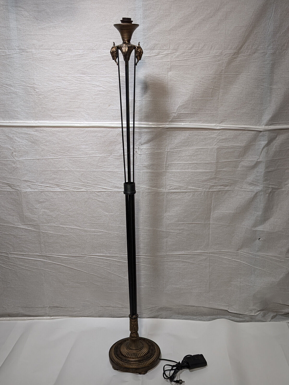 66" Goat Head Torchier Floor Lamp, Kaoyi KFD-5150 Dimmer, Vintage 90s, Brass