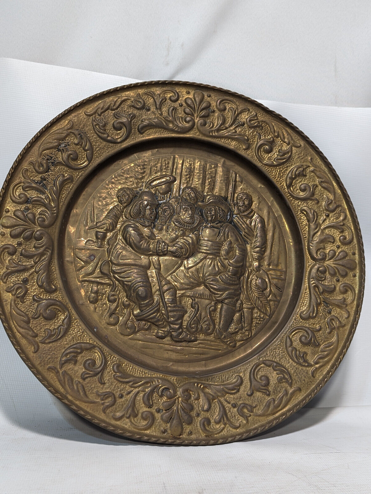Vintage English Embossed Brass Wall Plaque/Plate