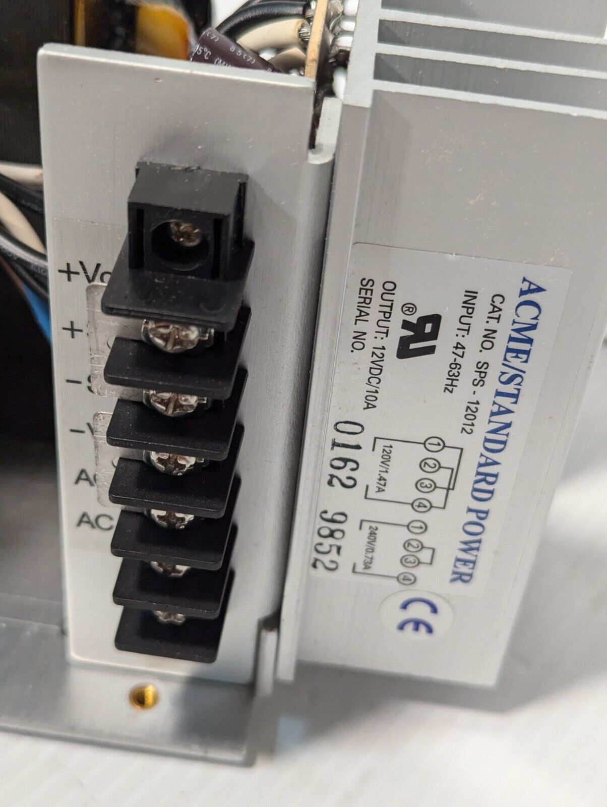 Acme/Standard Power SPS-12012 linear power supply, 12VDC@10A out, 120/240VAC in