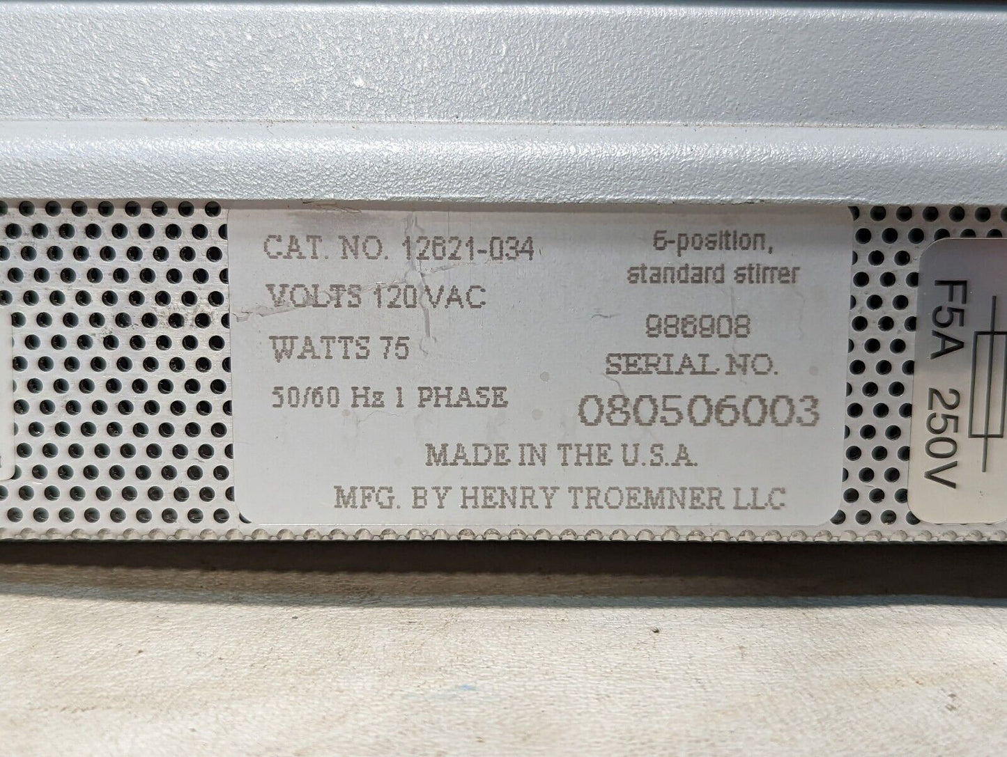 VWR 12621-034 standard multi-position stirrer, 6 position, 120VAC, 75W, 50/60Hz