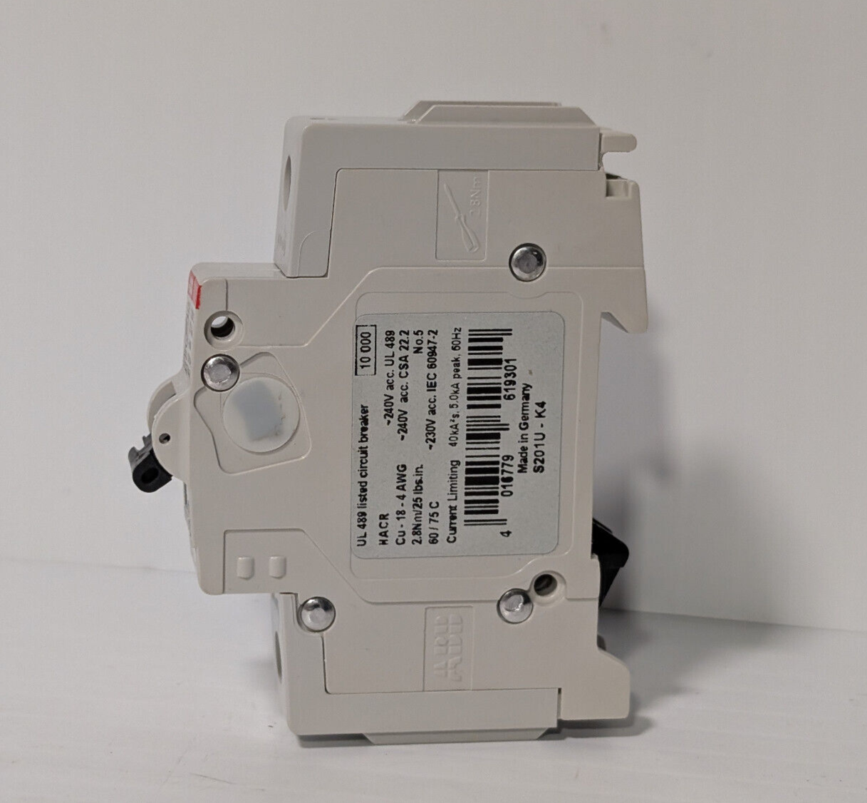 ABB S201U-K4 Circuit Breaker, 4A, 1 Pole, Made in Germany, 50/60 Hz, E212323