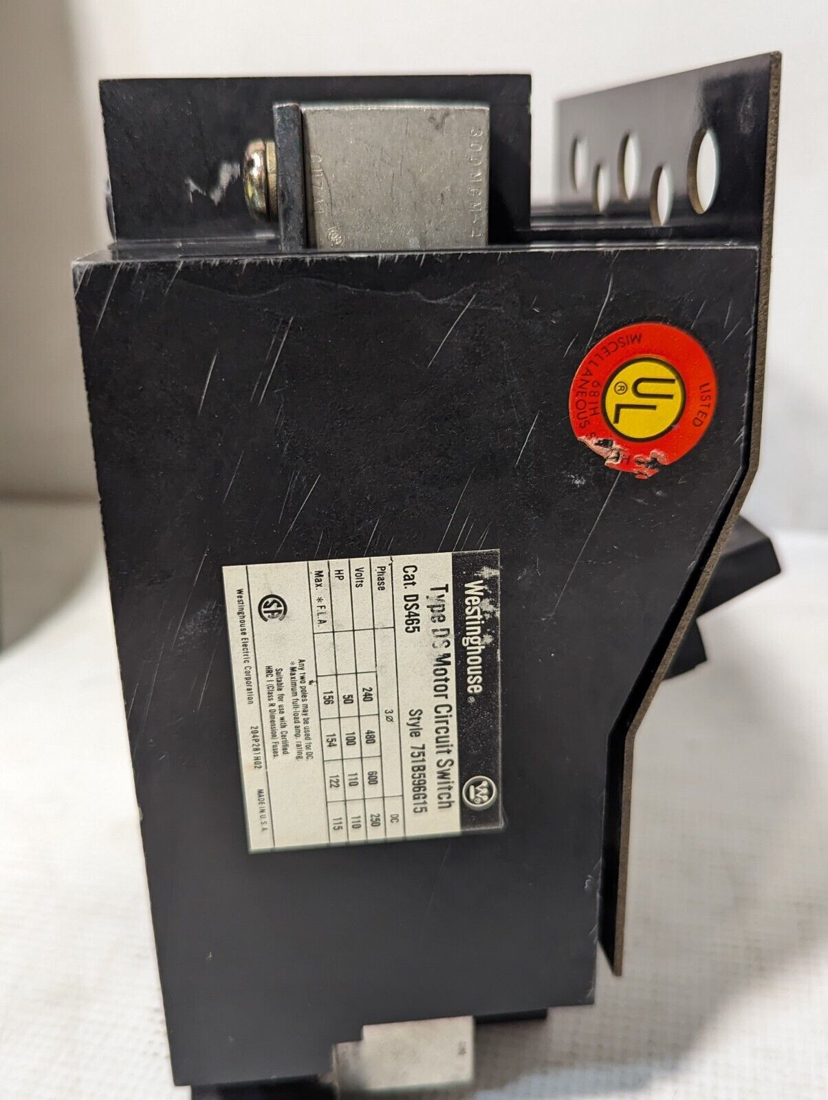 Westinghouse DS465 motor circuit switch, 751B596G15