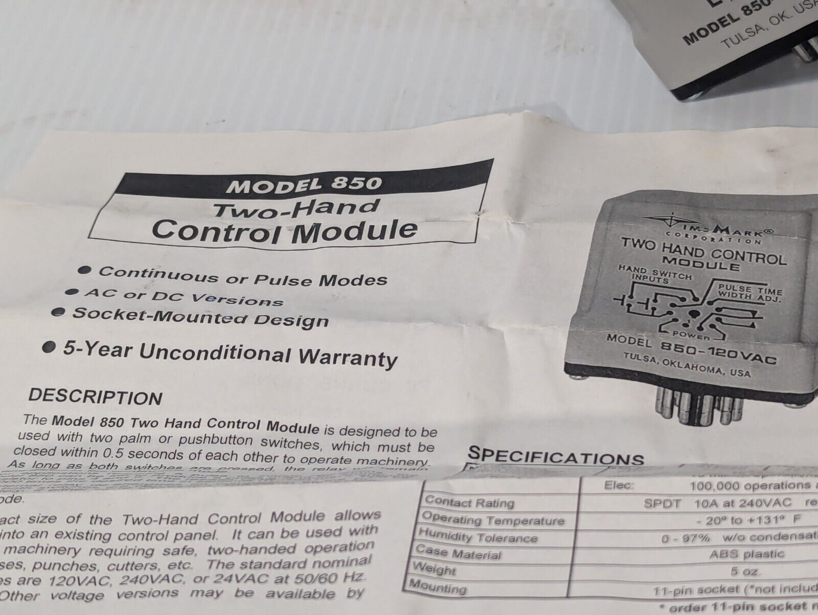 Time Mark 850-120VAC Two Hand Control Module - Free Shipping
