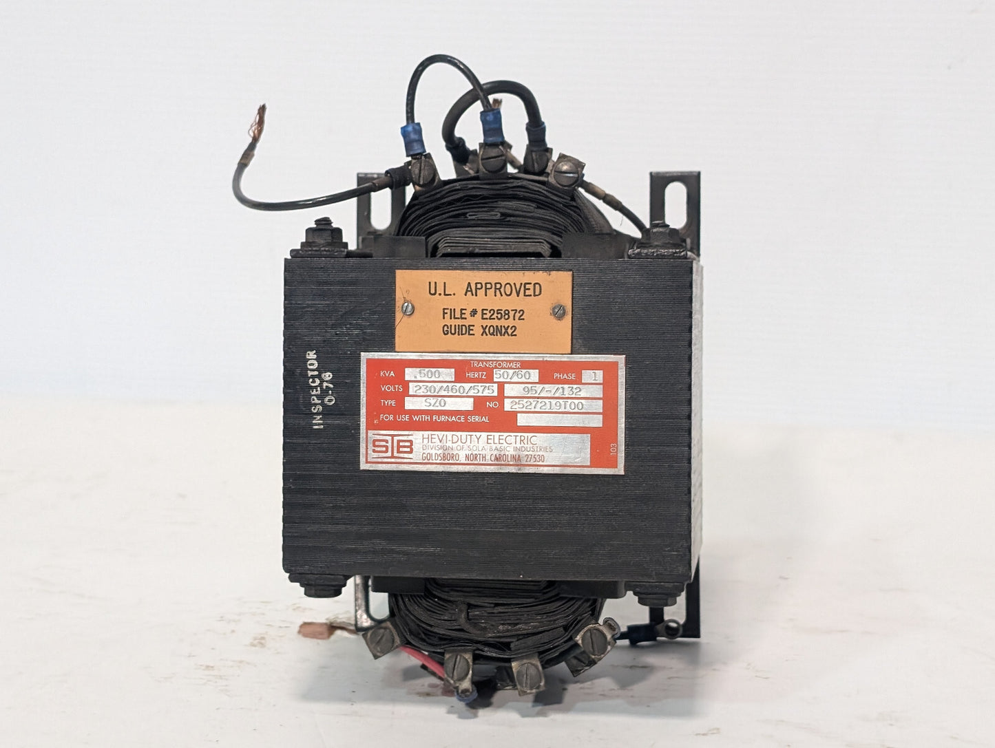 Sola Basic Ind. Hevi-Duty Electric Type SZ0 Transformer, .500KVA, 1PH, 50/60Hz