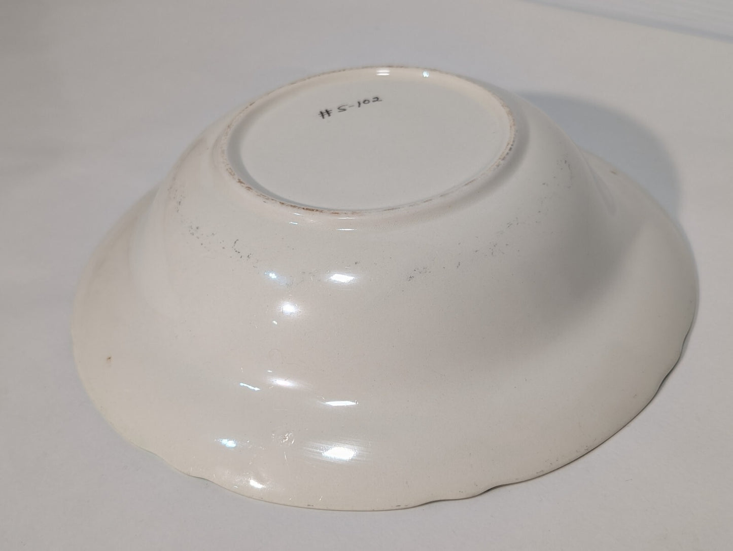 Vintage Porcelain Green + White with Floral Bouquet Serving Bowl 9 1/2" Diameter