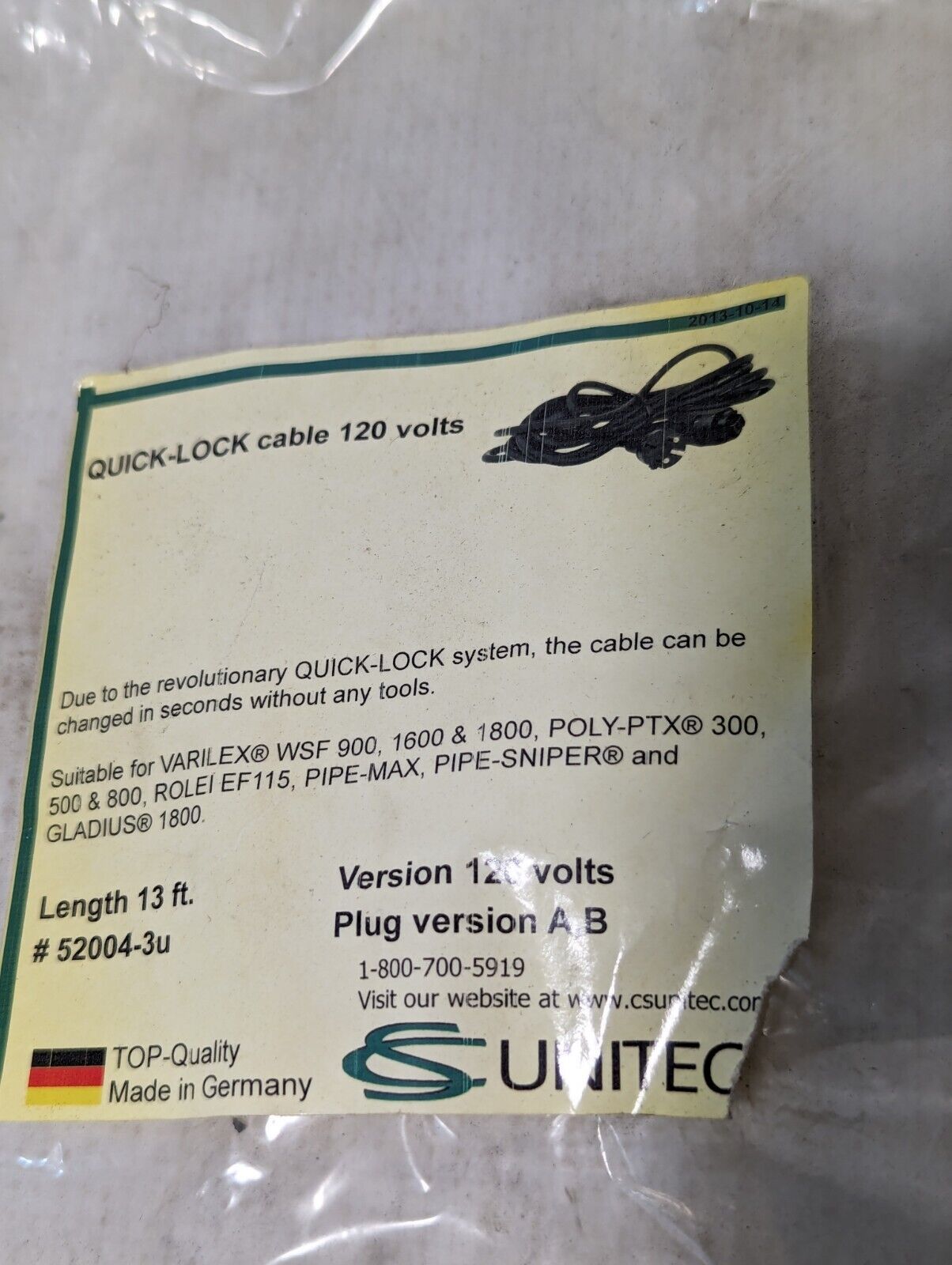 Unitec Quick-Lock Cable, 120V - Free Shipping