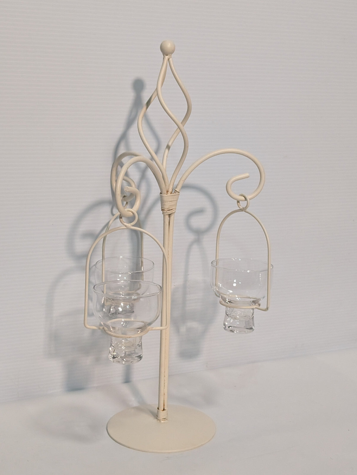 Vintage 80s White Metal Candle Holder Stand 3 Tealight Centerpiece Porch Garden