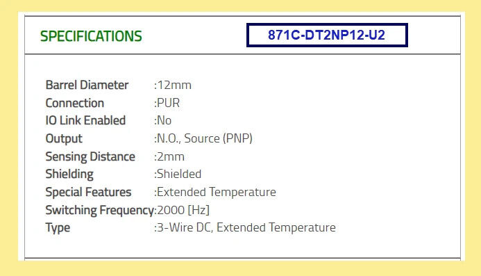 Allen-Bradley 871C-DT2NP12-U2 Inductive Sensor, Small (12mm) Barrel - Free Ship
