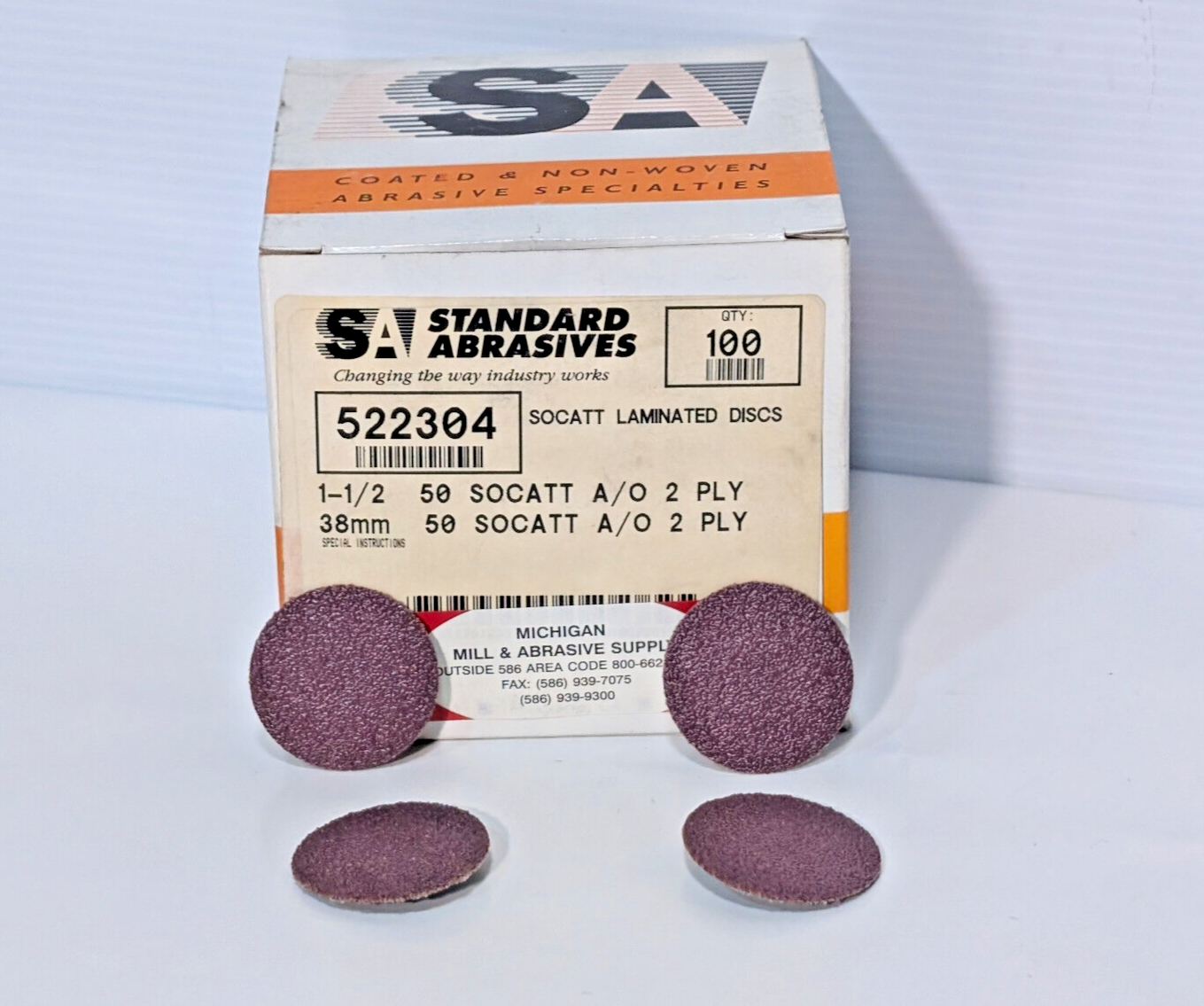 Standard Abrasives 522304 SOCATT Laminated Discs 1-1/2", 50AO, 2 Ply, 100 Count