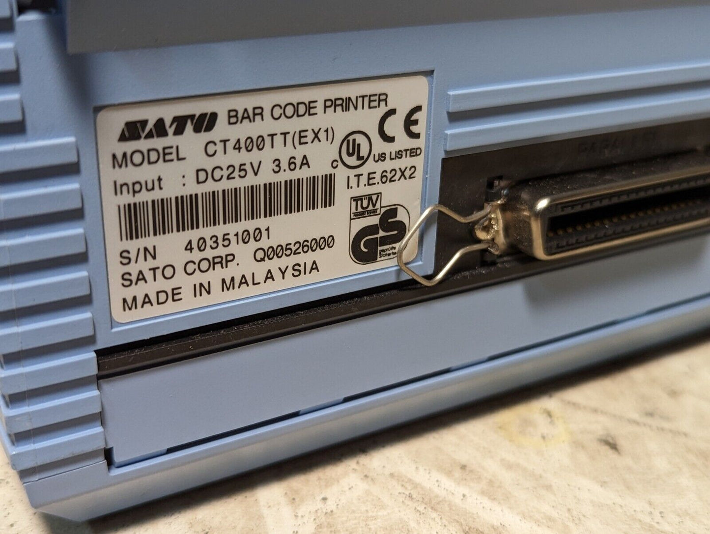 Sato CT400TT(EX1) bar code printer, DC25V