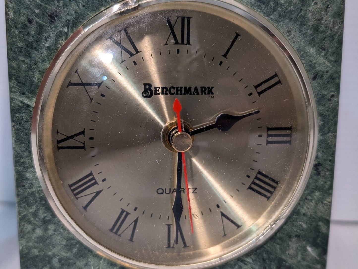 Vintage Benchmark Desk Clock in Green Granite, Keystone Provident- Free Shipping