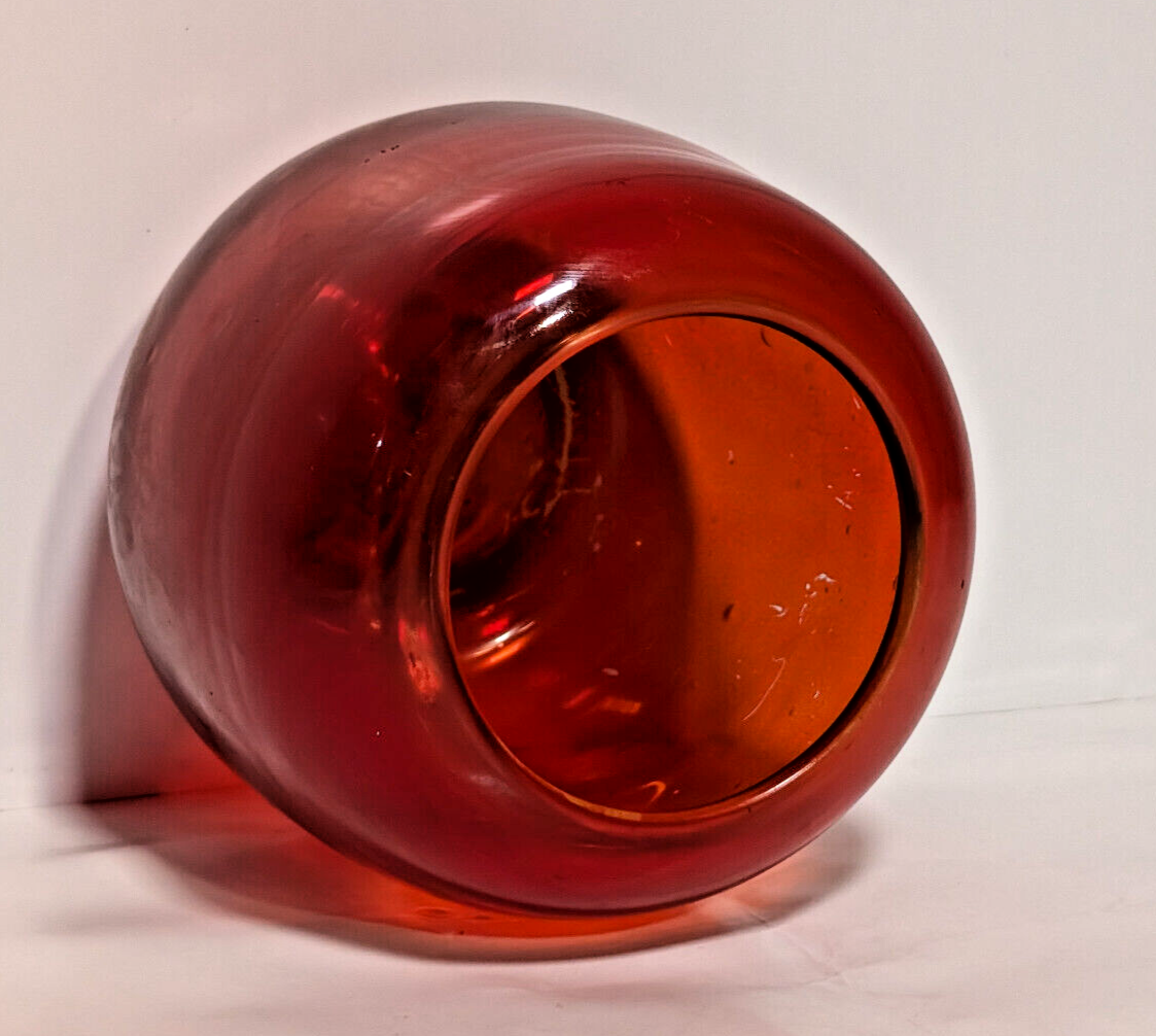 Vintage Poppy Red Round Oval Mid Century Modern Glass Vase, 1960s, Minimalist