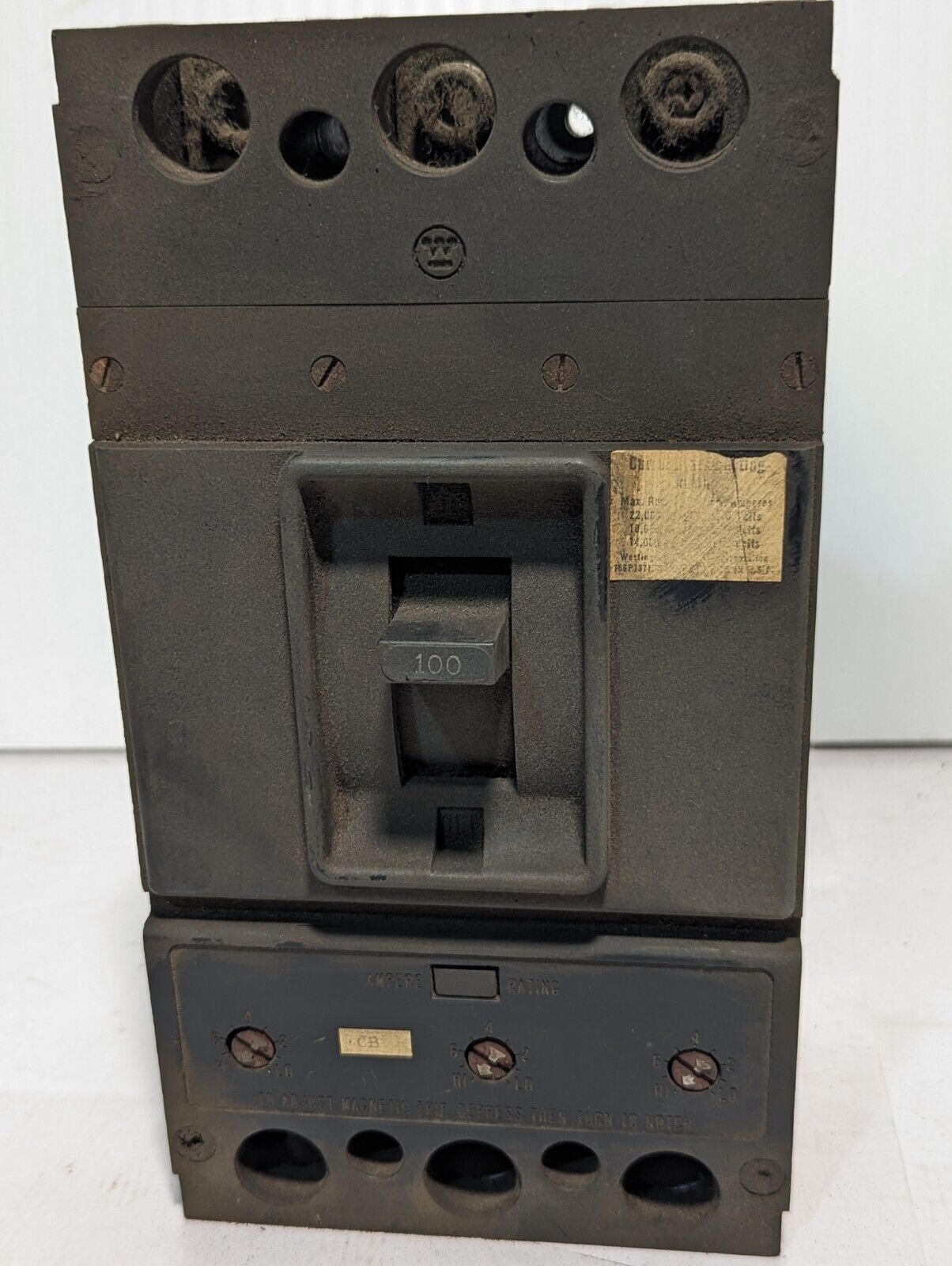 Westinghouse JA3100SW Molded Case Circuit Breaker, 100A, 600VAC, Adjustable Trip