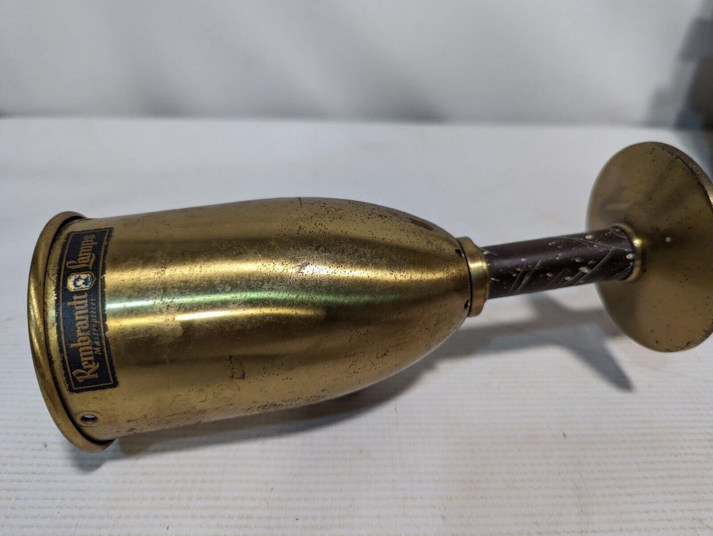 Vintage Rembrandt Lamp Company brass floor lamp with design on base