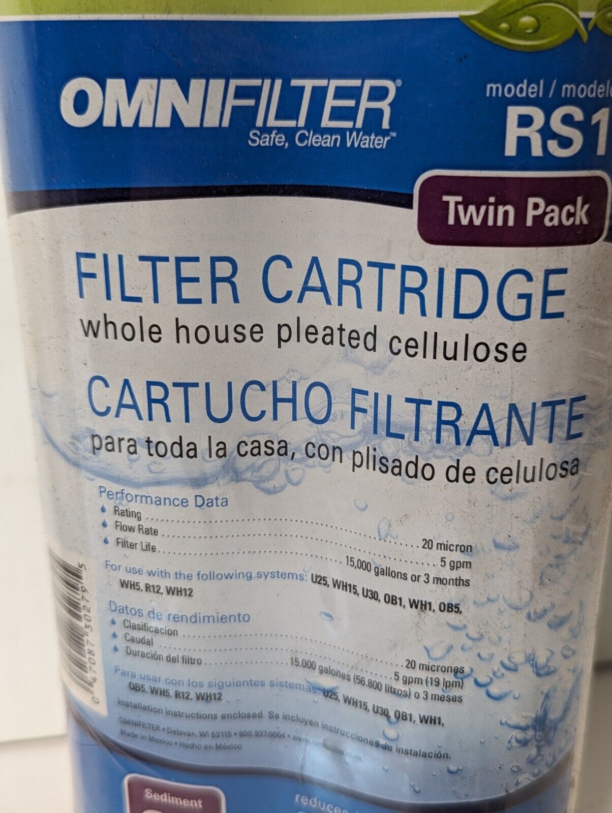 Lot of 5 Omnifilter water filters: 2x RS1, 2x RS14, 1x RS19, 1x OB1 filter housi