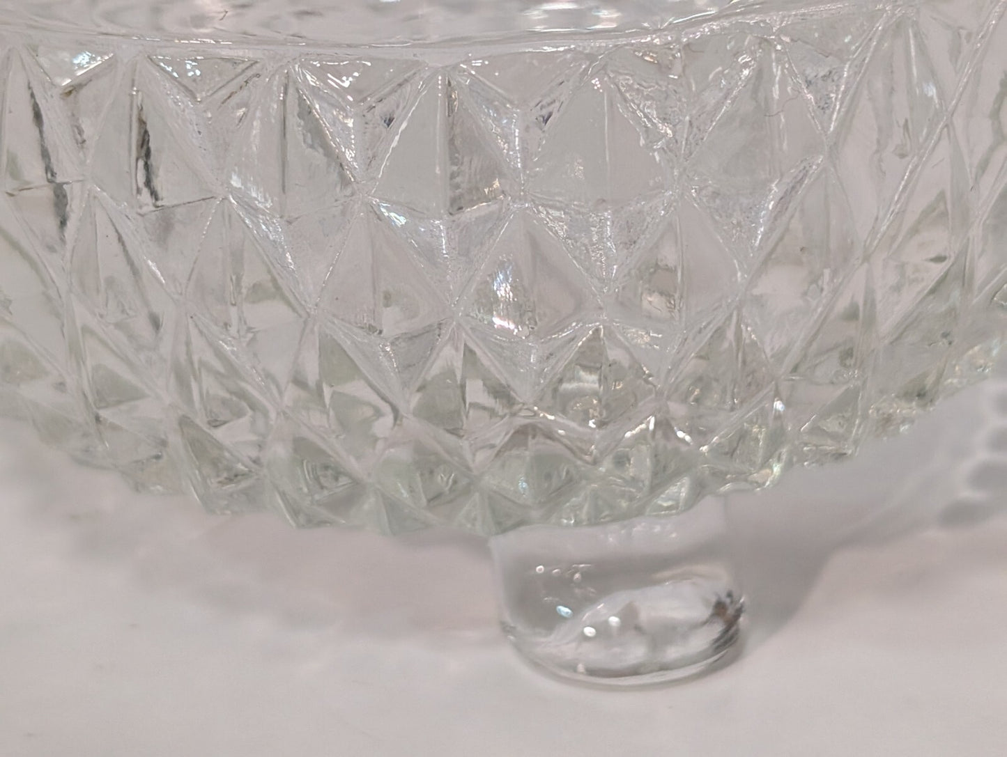 Vintage Indiana Glass Clear Diamond Point 3 Toed Candy Dish 5” x 3”