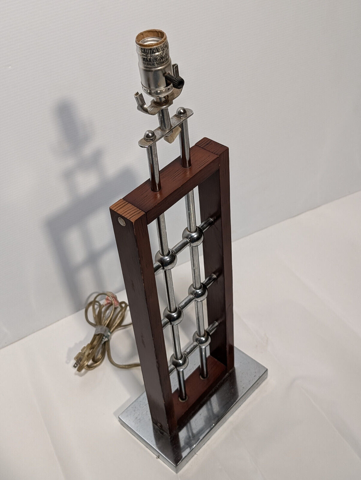 1970's/ 80's Vintage, Brutalism, MCM, Rectangular Table Lamp Wood Chrome Spheres