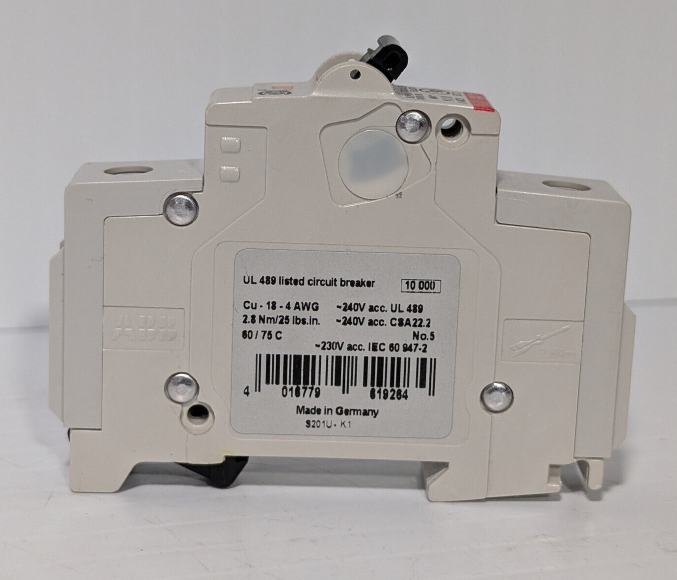 ABB S201U-K1 Circuit Breaker, 1-Pole, 240 VAC, 1 A, Trip Curve K