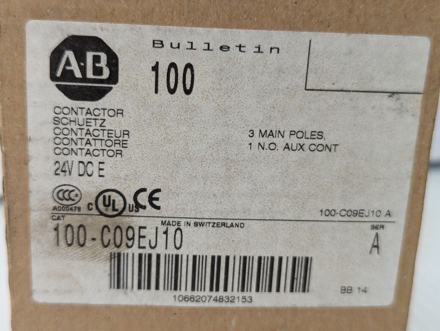 Allen Bradley 100-C09EJ10 IEC Contactor, 24 VDC Coil, 100-C09E*10, New with Box