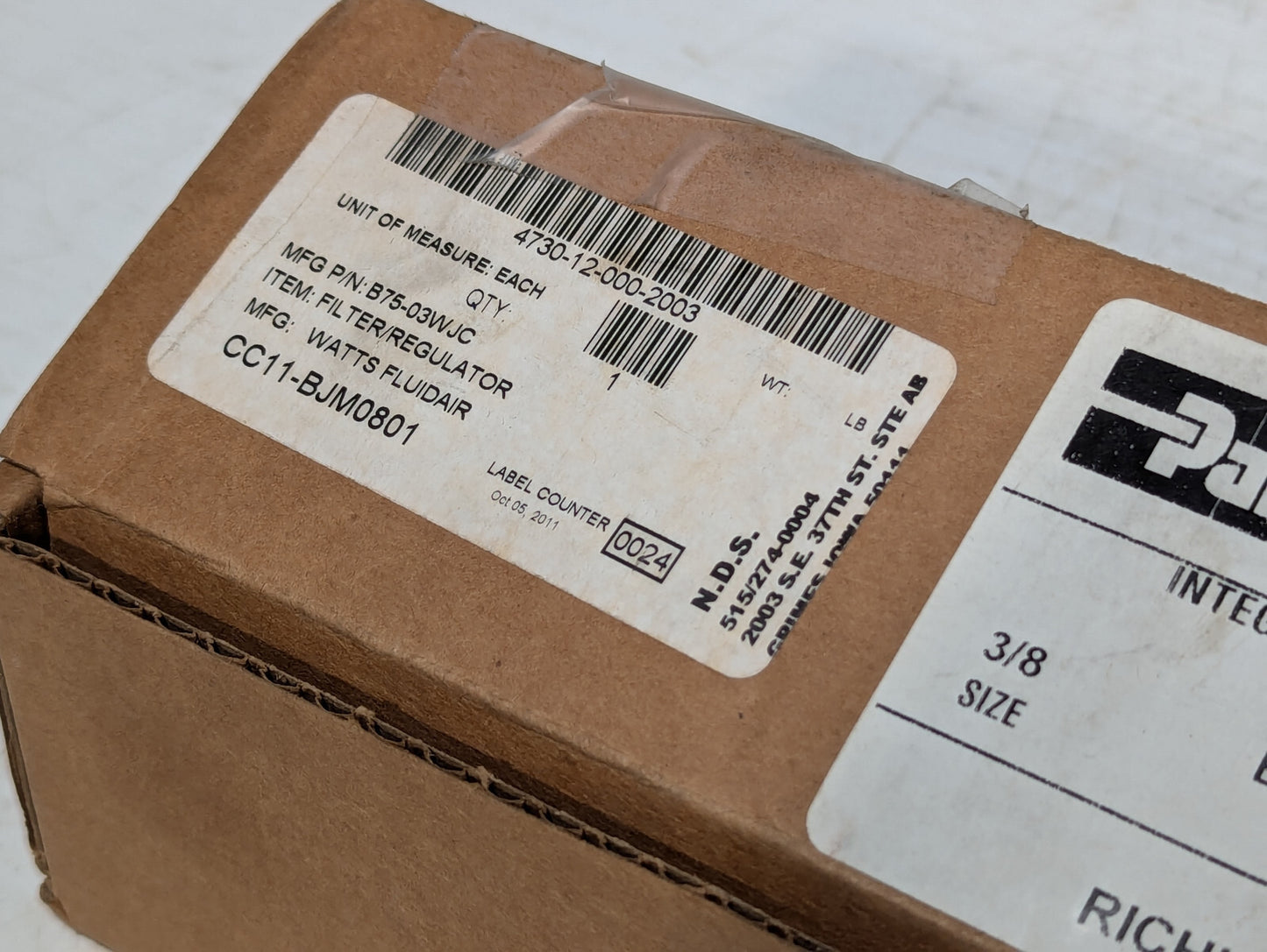 Watts Fluidair Parker B75-03WJC Integral Filter, Regulator, Twist Drain, 250Psi