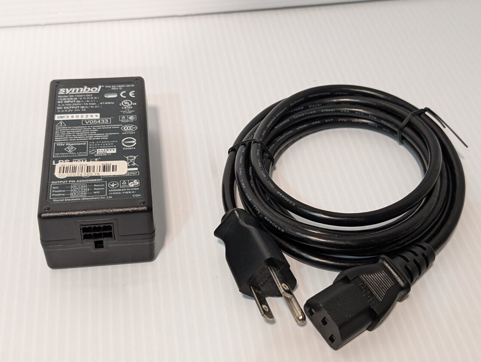 Symbol 50-14001-001R Power Adaptor, 100-250V, 1A Max, 47-63Hz - Free Shipping