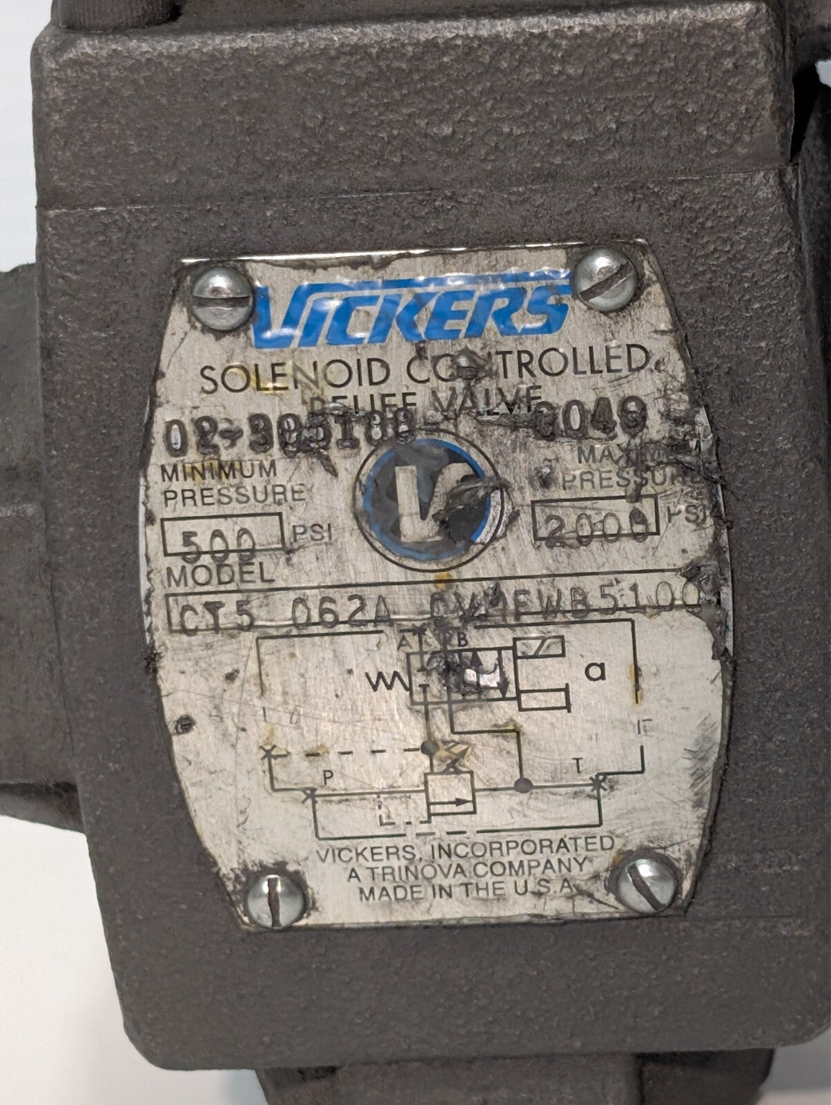 Vickers CT5 062A CV 1FW 5100 Solenoid Controlled Relief Valve 500-2000psi