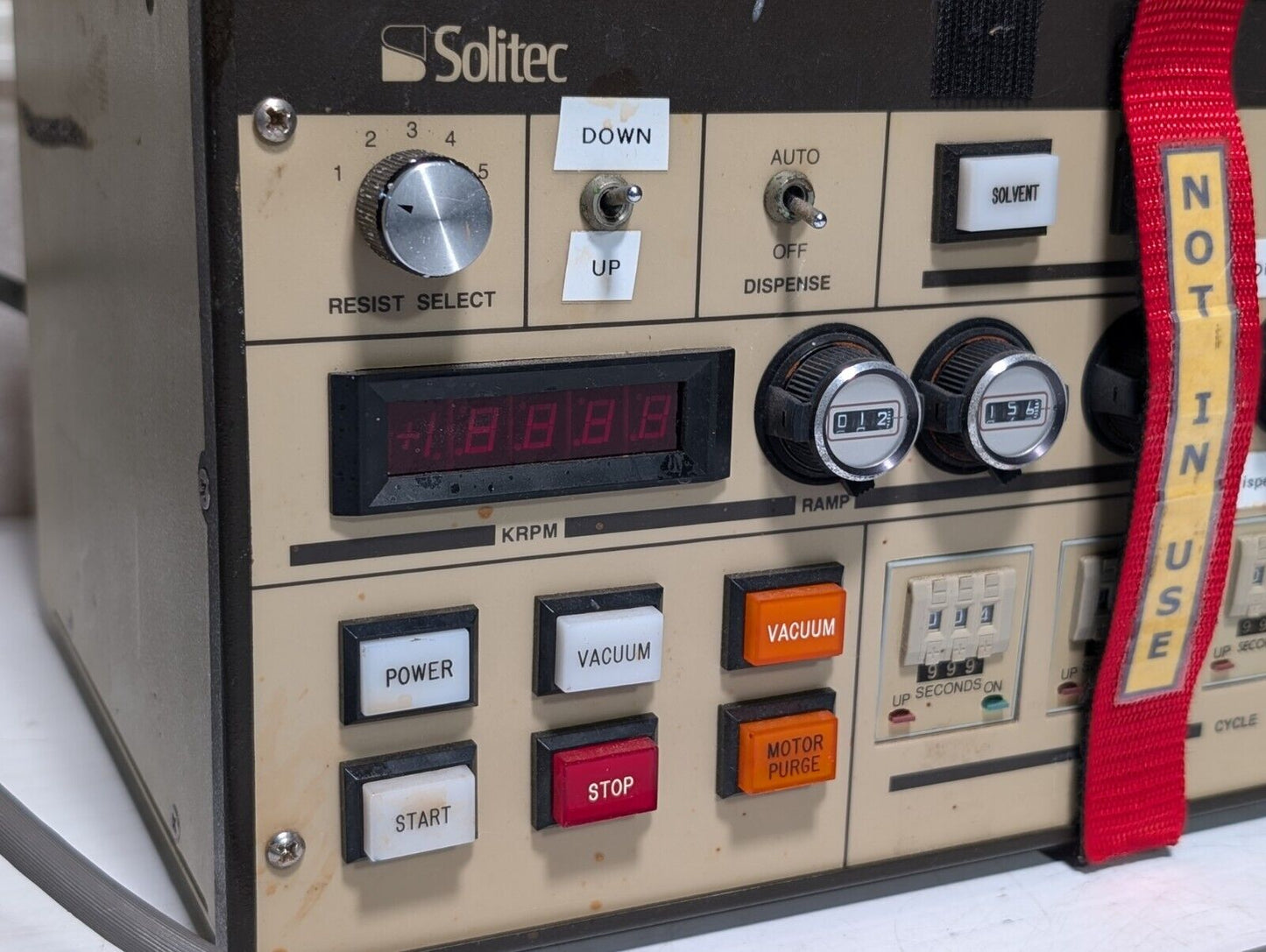 Solitec 5110-C/TRIDAK Photoresist Spinner control module as shown, wafer process
