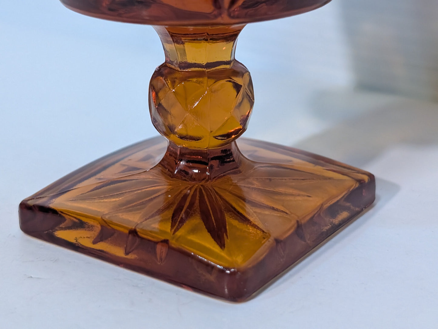 Vintage Colony Park Lane Amber Indiana Glass Goblet Chalice Square Base Pedestal