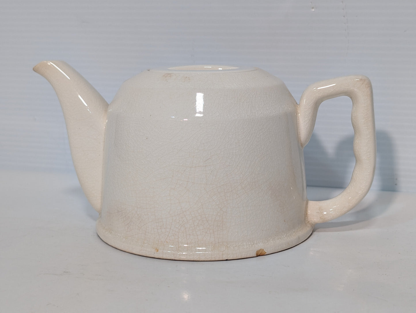 Vintage Mid Century Ceramic Stovetop Tea Pot Kettle Cream Crazing Crackle Lid