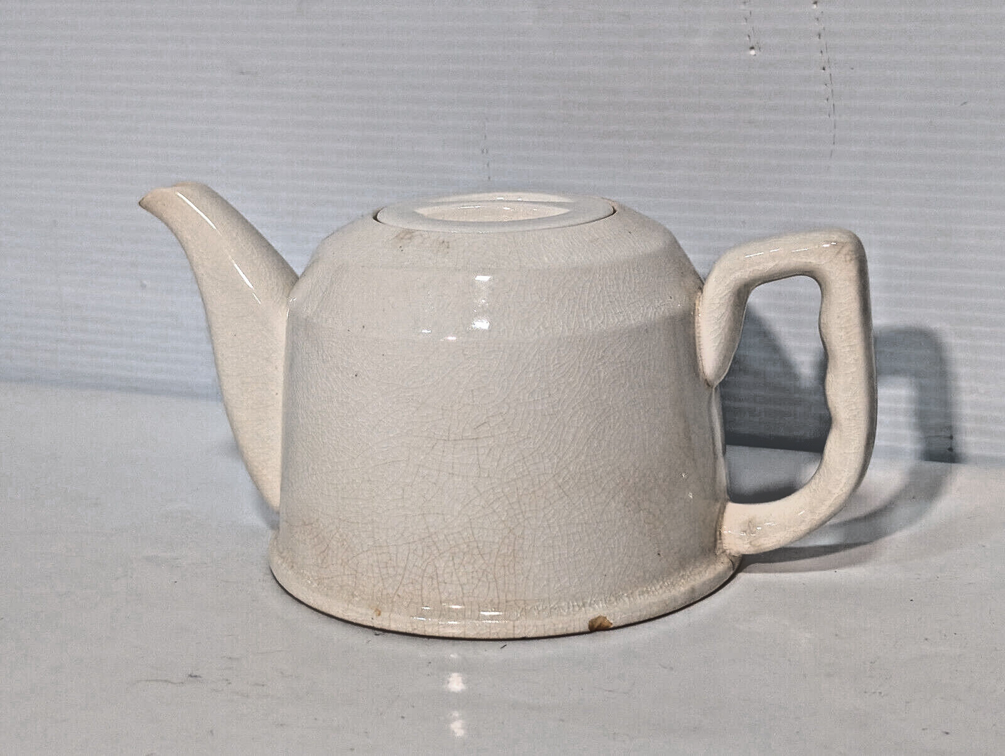 Vintage Mid Century Ceramic Stovetop Tea Pot Kettle Cream Crazing Crackle Lid