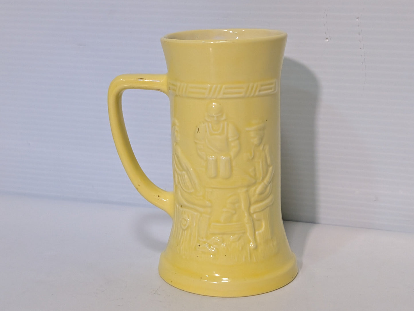 Vintage Yellow Glazed Beer Stein Coffee Mug Pub Federal Milk Glass