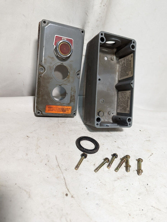Square D 9001 type K three-button enclosure with 1 red stop pushbutton