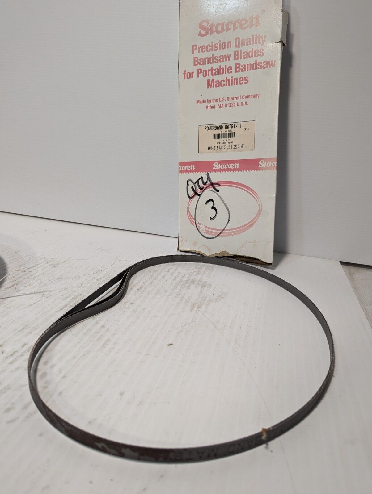 Starrett BM14 Portable Band Saw Blade, 3’ 8-7/8” L, ½” W X 0.020” Thk - 3 Pieces