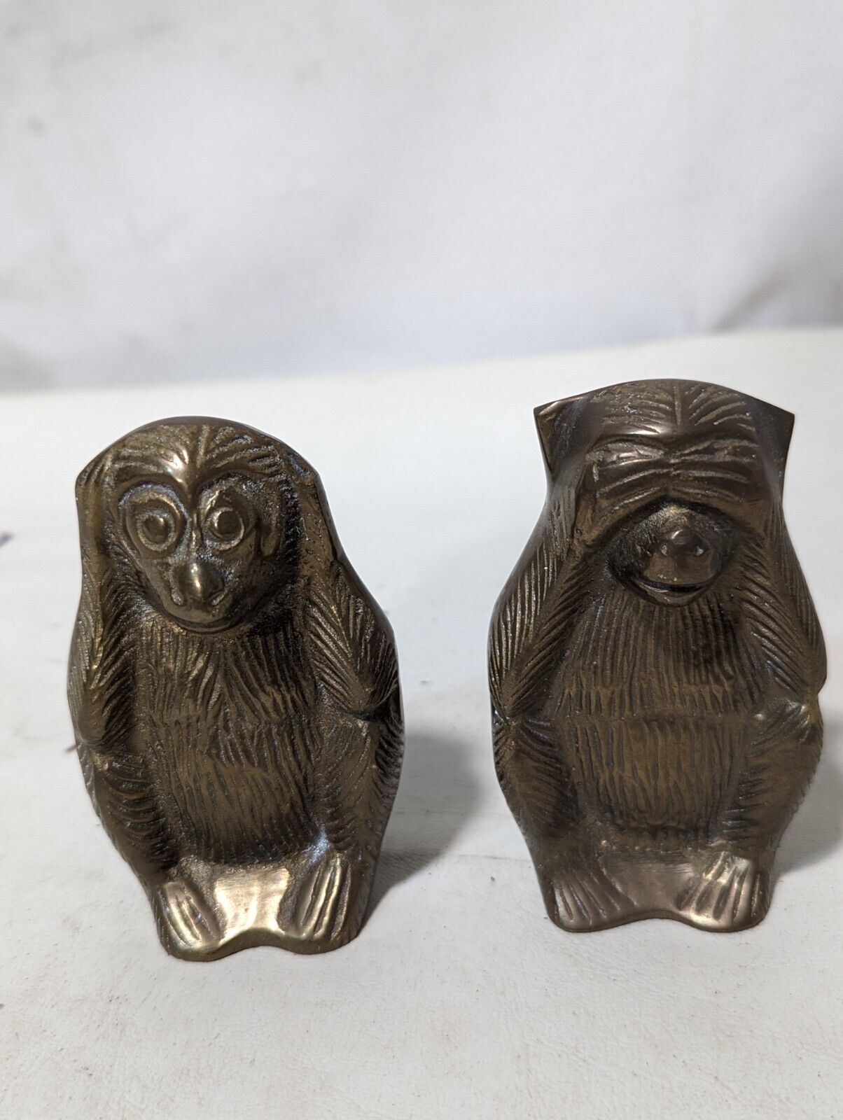 Sold As Pair \ Lot - Vintage Brass "No Evil" Monkey Figurines. 4" x 2" x 2.5"