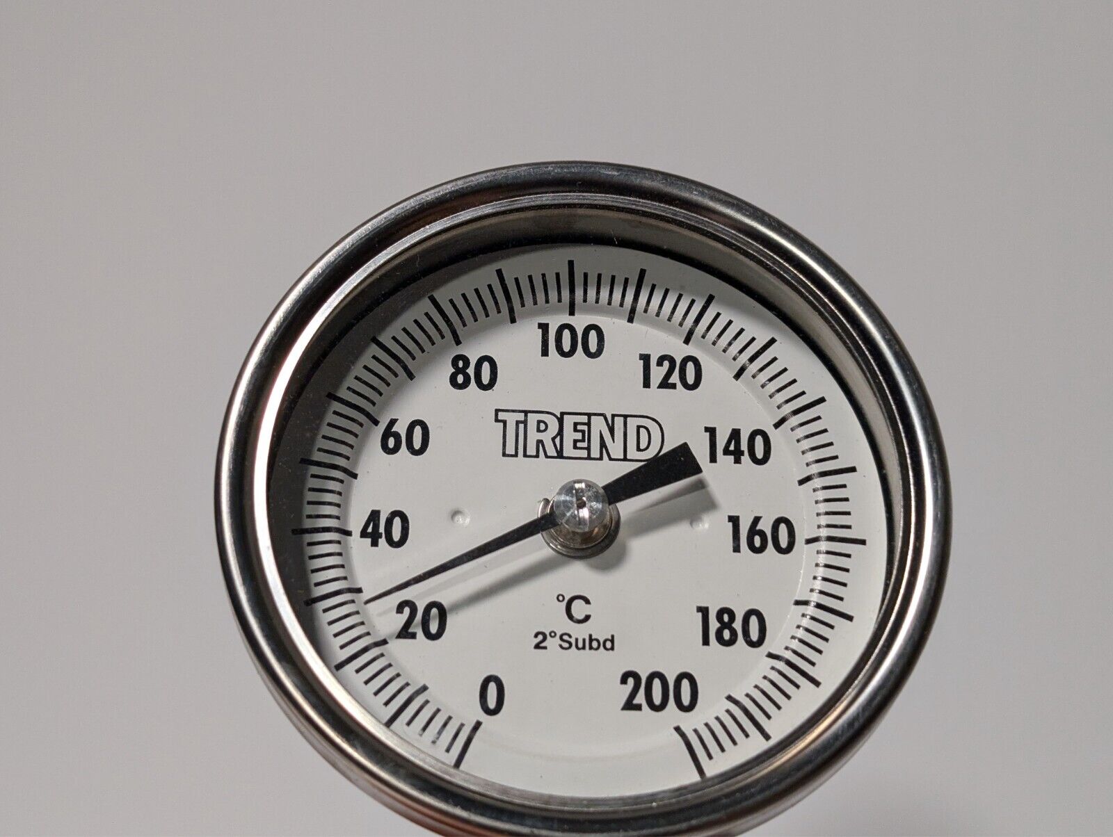 Trend CR3107C bimetal thermometer, 0-200 deg C, 2 deg subd., 3" face, 9" probe