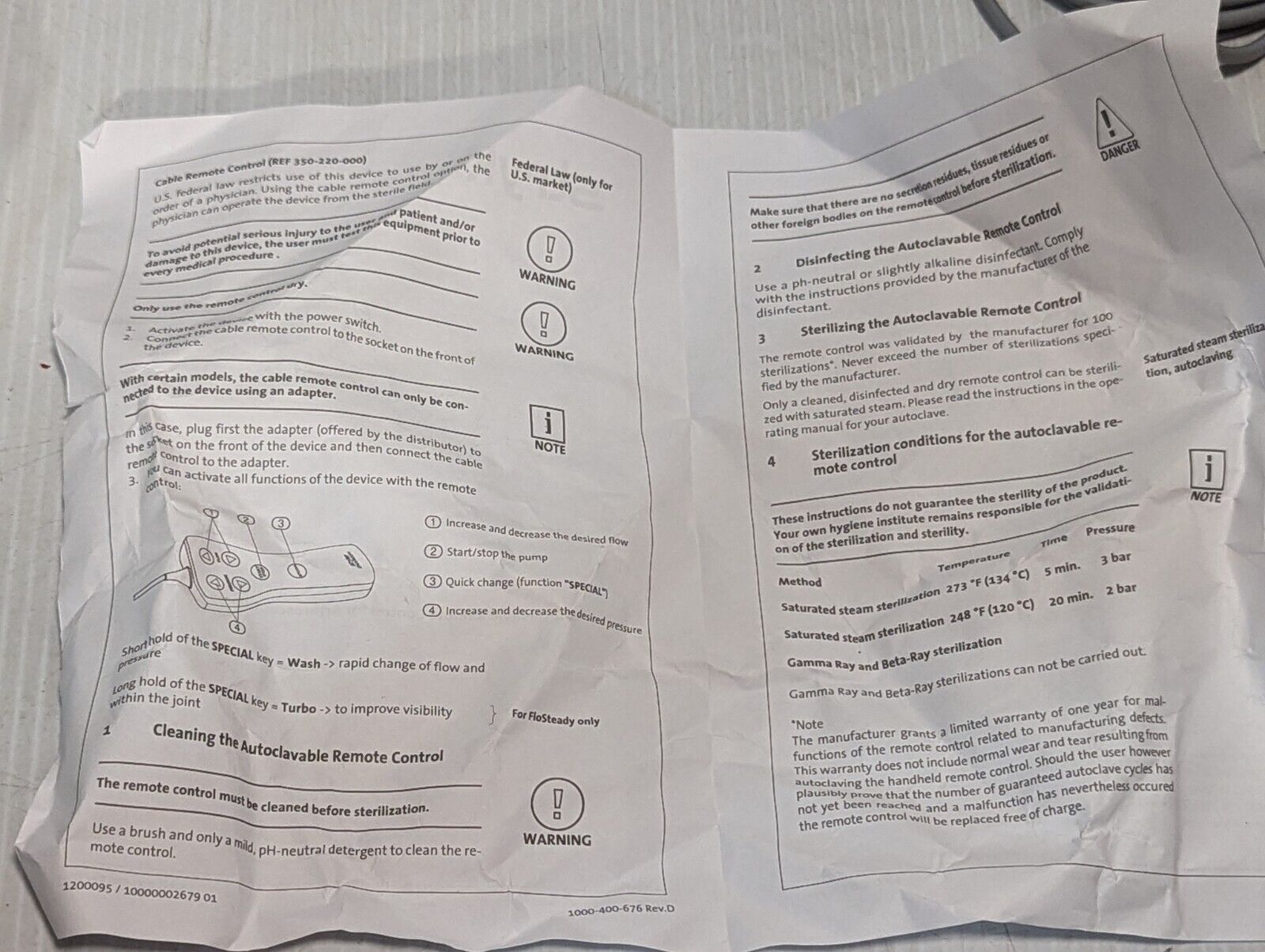 Stryker Endoscopy 350-220-000 Autoclavable Remote Control for Arthroscopy Pump