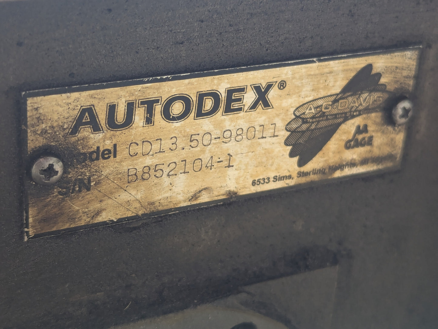 A.G. Davis Autodex CD13.50-98011 AA Gage -For Parts- Calibration, Precision